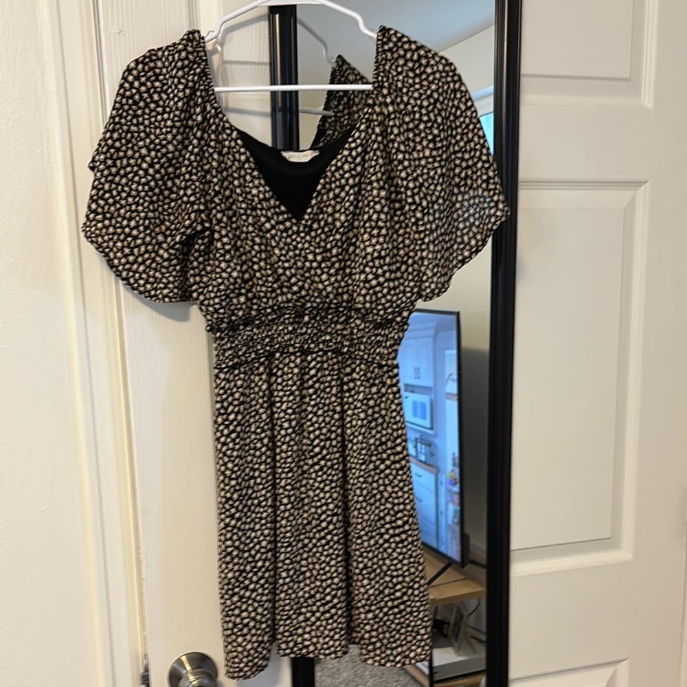 Altar'd State Black and White Puff Sleeve Mini Sundress